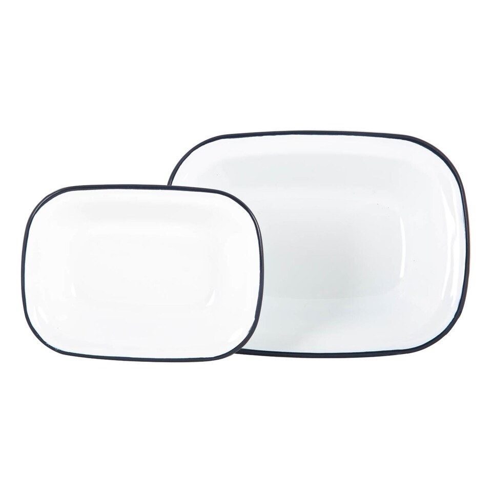 image 1 of Argon Tableware 2 Piece White Enamel Pie Dishes Set - cm - Navy