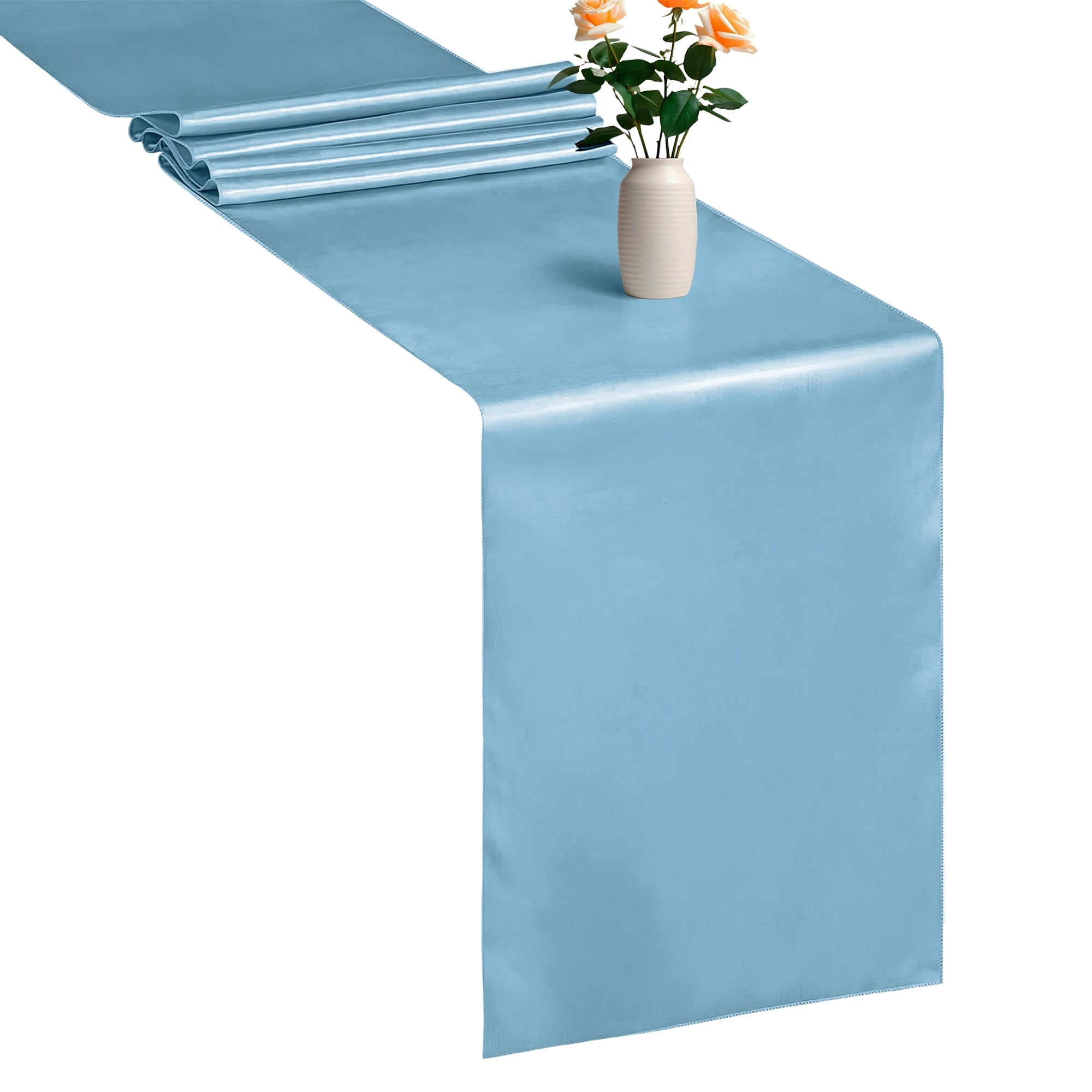 Neel Blue Satin Table Runner, 11" x 108" in Baby Blue