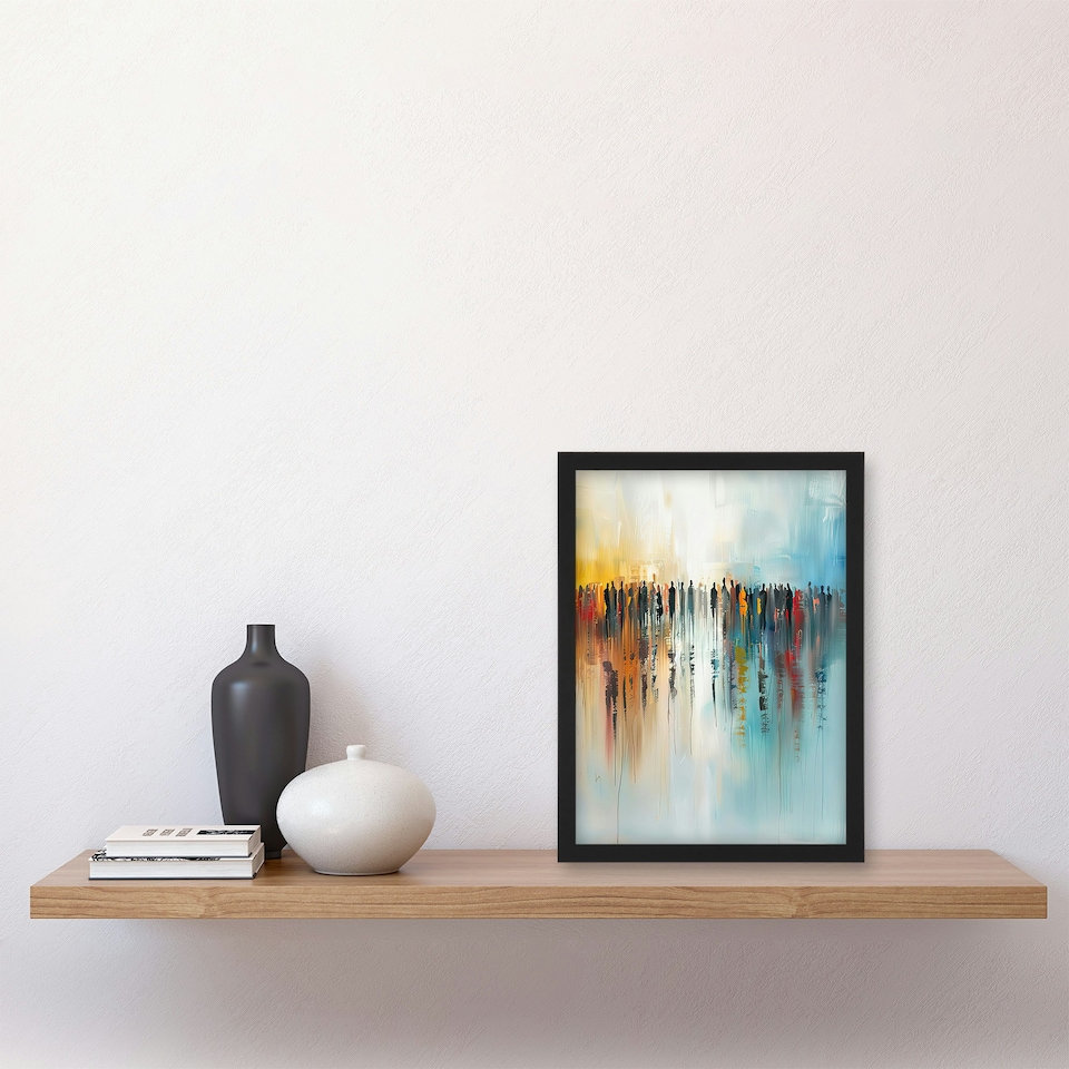 image 1 of Crowd People Colourful Misty Abstract Home Decor Black Framed Wall Art Print A4