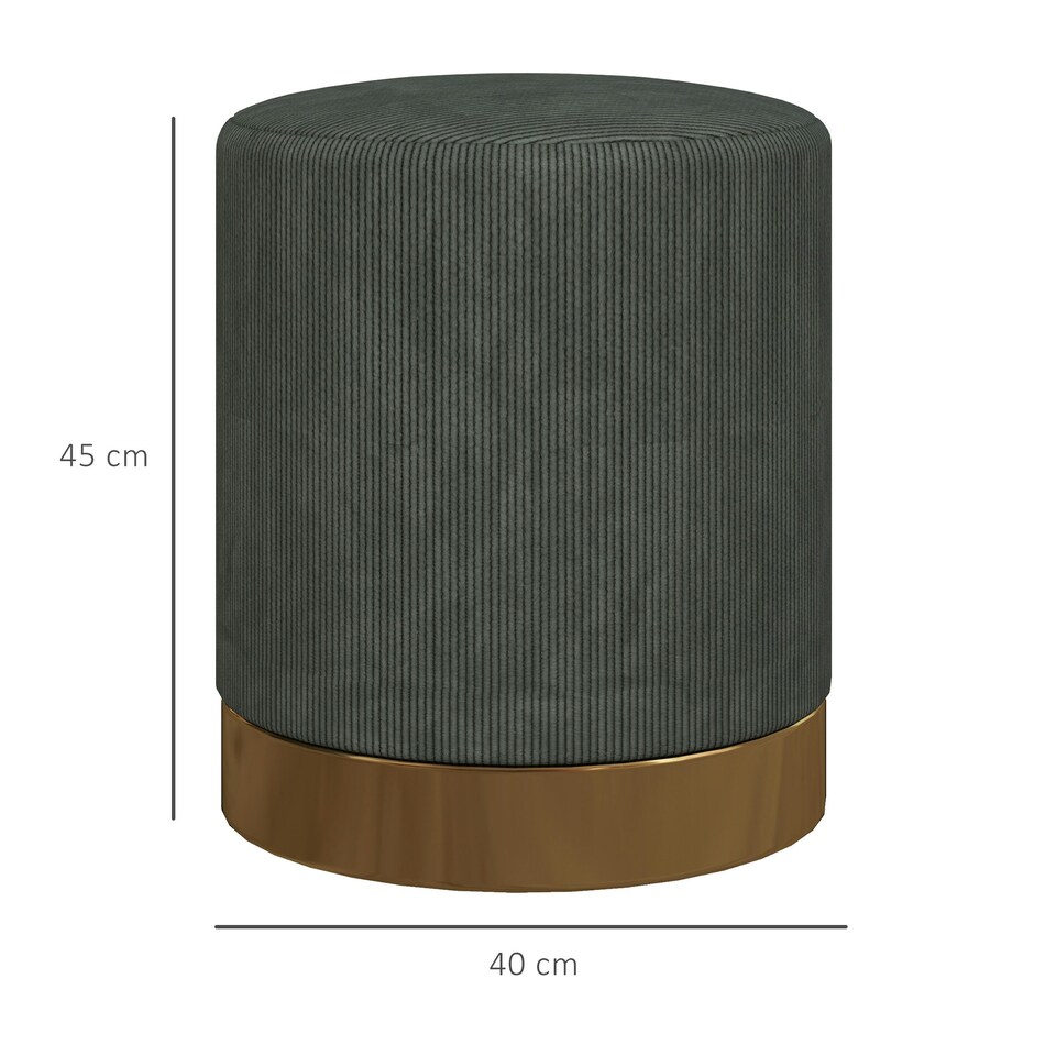 image 1 of HOMCOM Modern Round Footstool, Fabric Upholstered Foot Rest, Dark Green