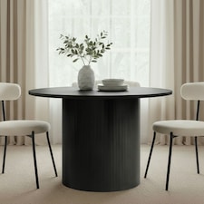 OHS Madison Ribbed Round Dining Table Wood Effect