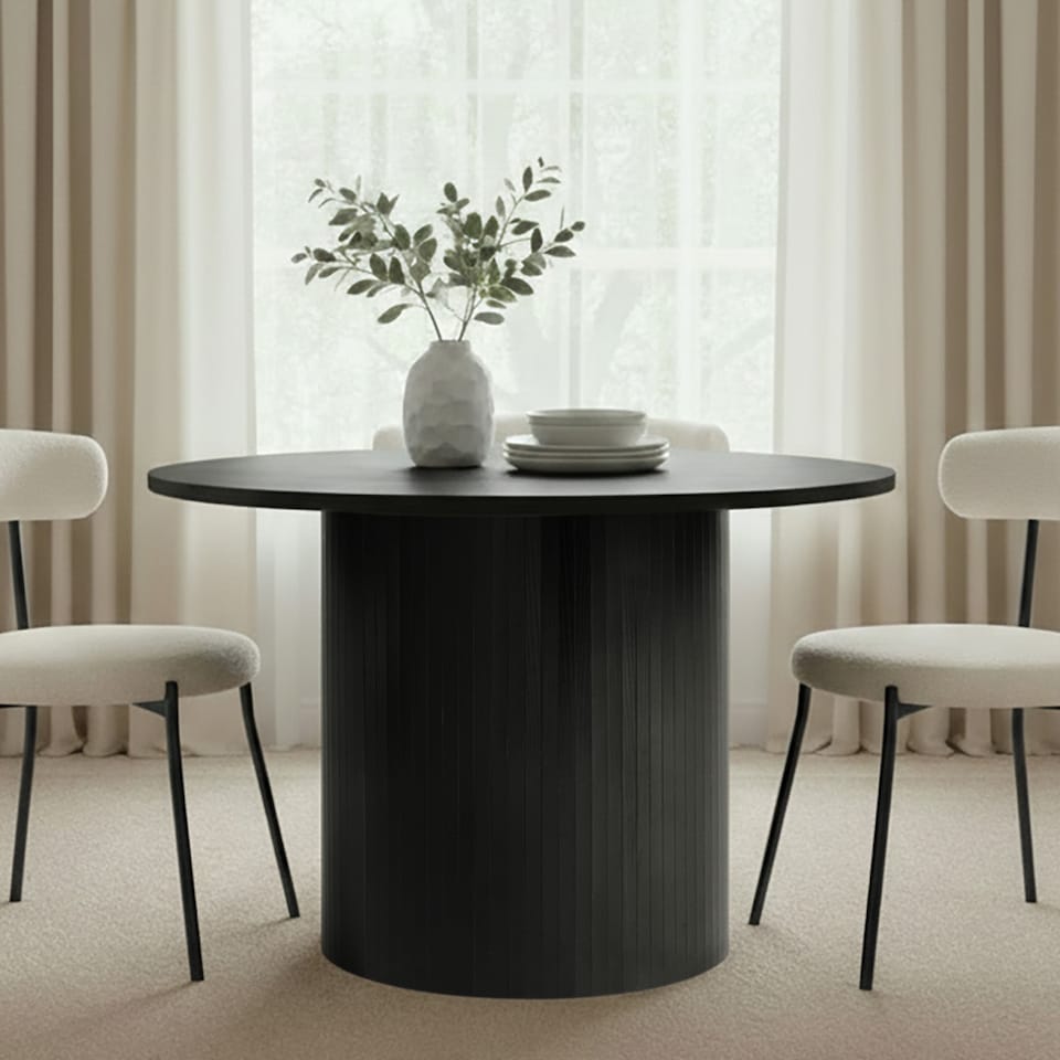 image 1 of OHS Madison Ribbed Round Dining Table Wood Effect
