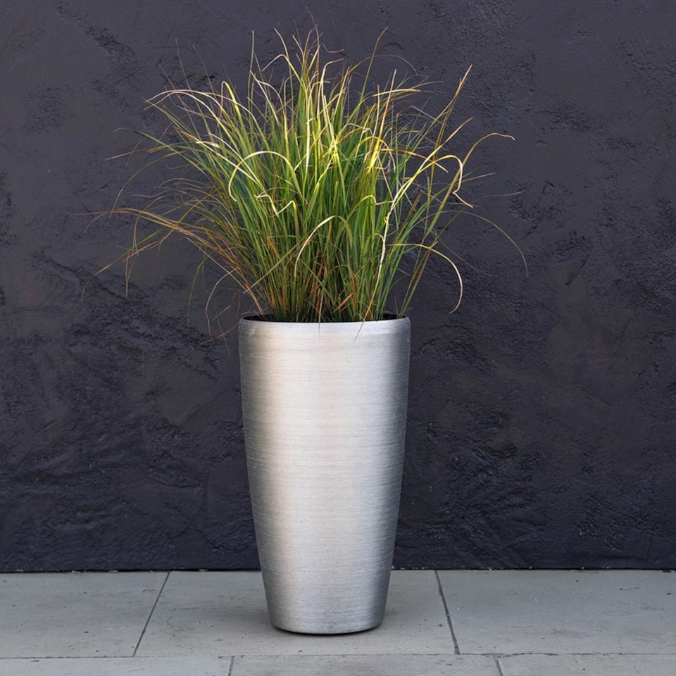 image 1 of White Cement Round Planter Large Garden Patio Flower Pot Urn 58cm | Silver | Silver