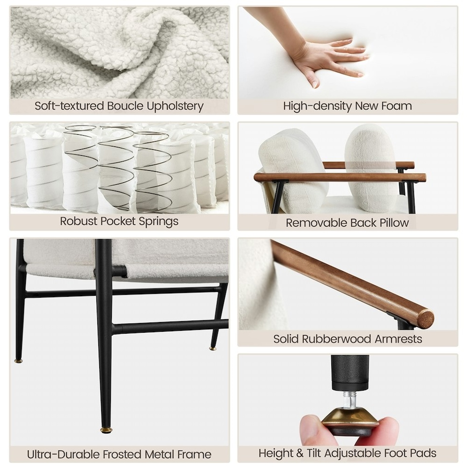 image 1 of Yaheetech Boucle Accent Chair with Back Pillow Cushion | White | Ivory