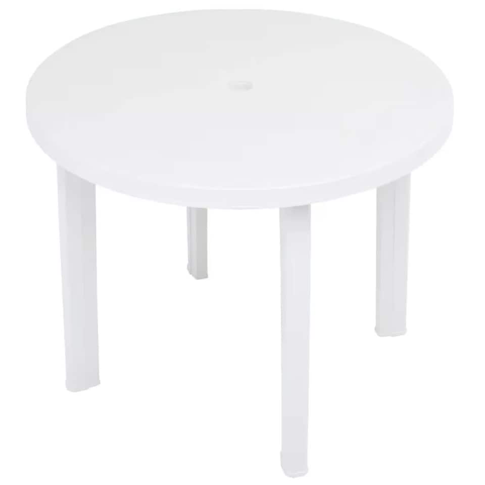 image 1 of Round Plastic Table & 2 Folding Chairs Set with Armrests Garden Patio Furniture