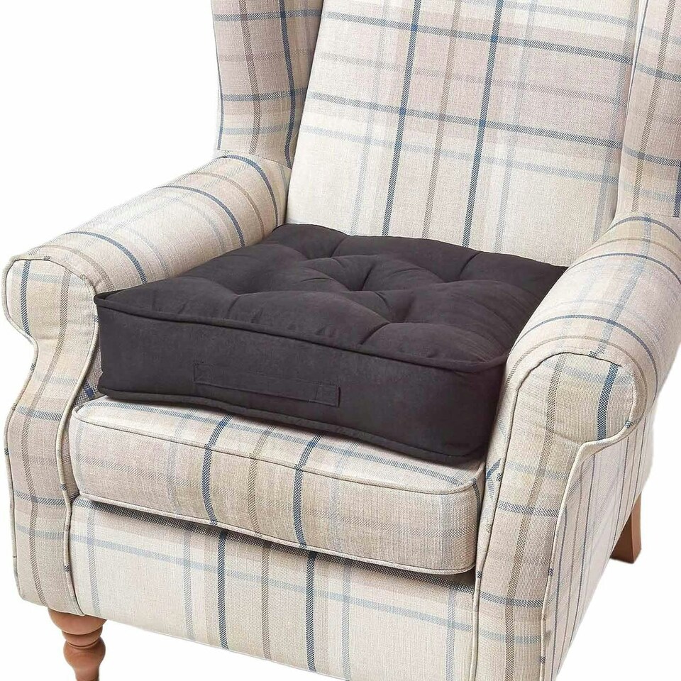image 1 of Homescapes Black Faux Suede Armchair Booster Cushion Black