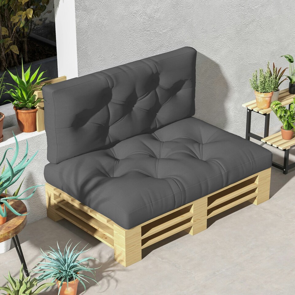image 1 of Outsunny 2 Seater Outdoor Seat Cushions and Back for Pallet, Charcoal Grey White | Beige