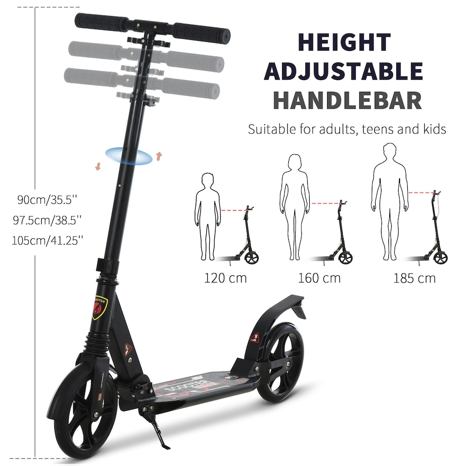 image 1 of HOMCOM Folding Kick Scooter with Big Wheels for 14+ Teens Adult, Black