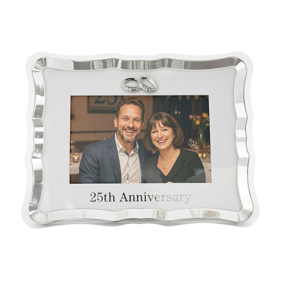 image 1 of Modern 25th Anniversary Picture Frame in Silver Plating with Rings Silver | One Size