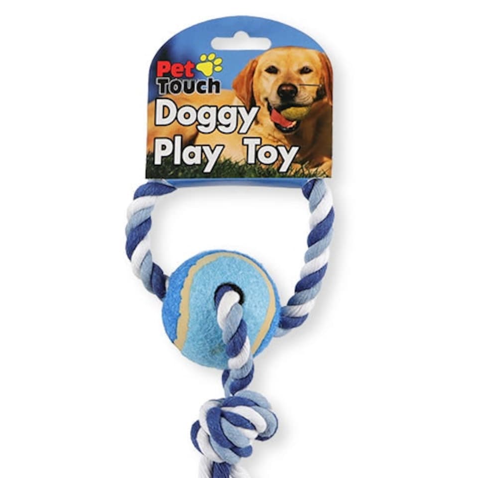 image 1 of Pet Touch Doggy Play Toy Tennis Ball and Rope with Knot