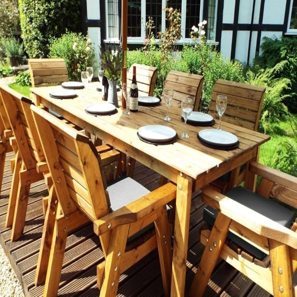 image 1 of Eight Seater Rectangular Table Set with Cushions - W340 x D216 x H98 - Fully Assembled - Grey