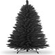 image 1 of 6ft Artificial Flocked Black Slim Christmas Pencil Tree Holiday Home Decorations with Pointed Tips and Metal Stand | Black | Black