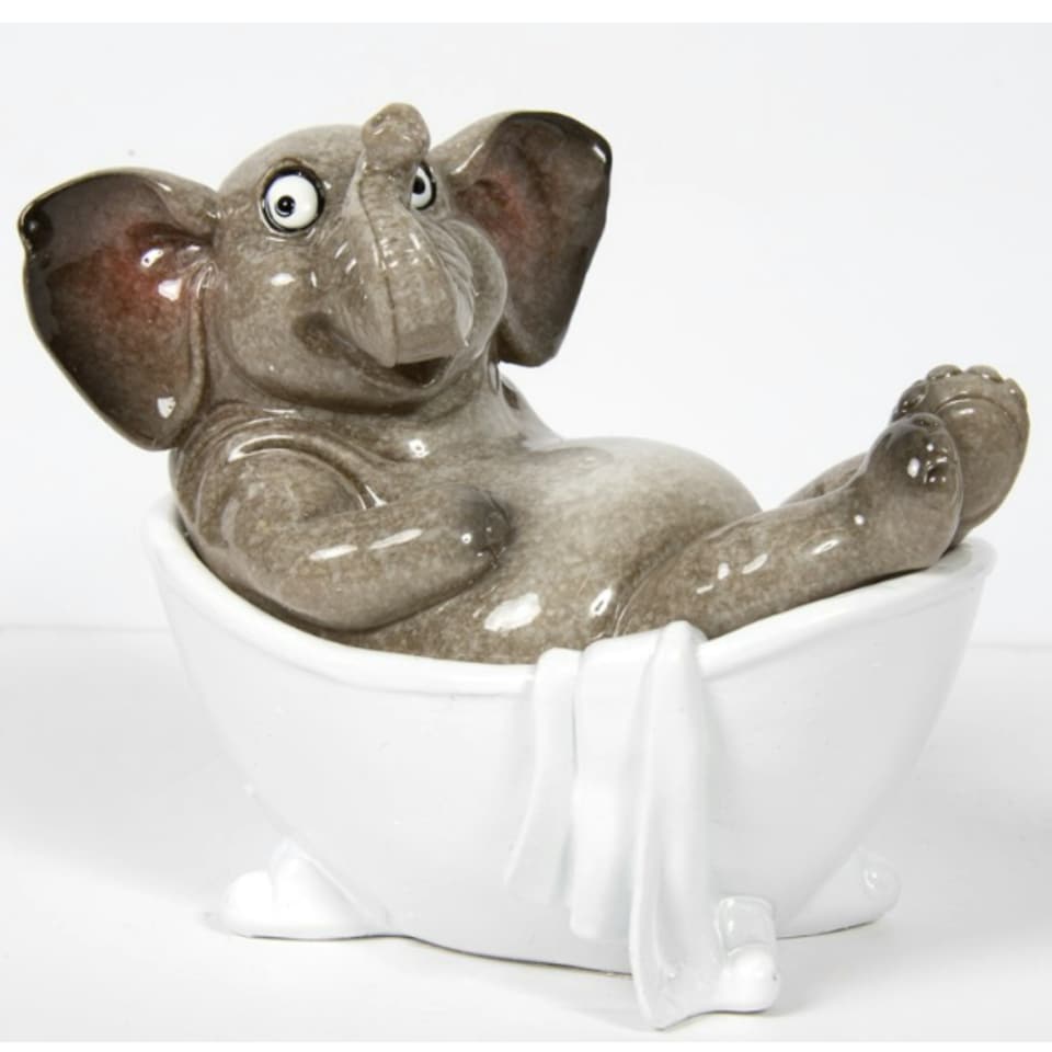 image 1 of 'Bathtime' Elephant in Bath Tub Figurine Novelty Bathroom Decoration