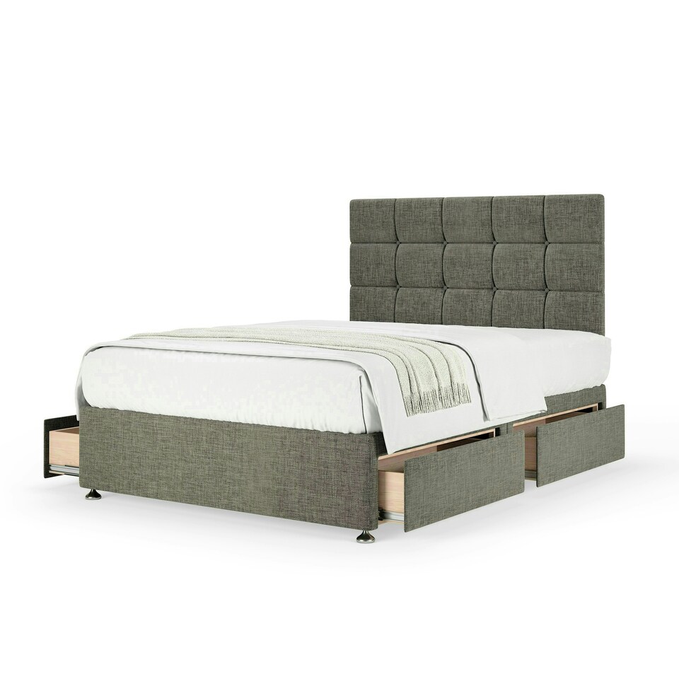 image 1 of Neptune Spring Slate Linen 4 Drawer Divan Set And Pearl Headboard Double