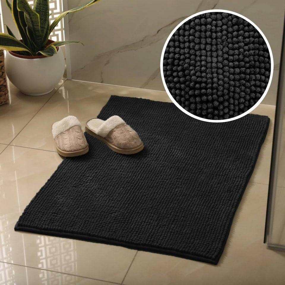 image 1 of Chenille Bobble Bath Mat Non-Slip 60 x 90cm - Black