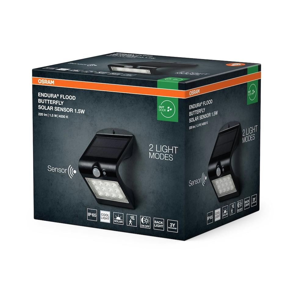 image 1 of OSRAM ENDURA Solar Sensor Floodlight Black 1.5W 200lm Black