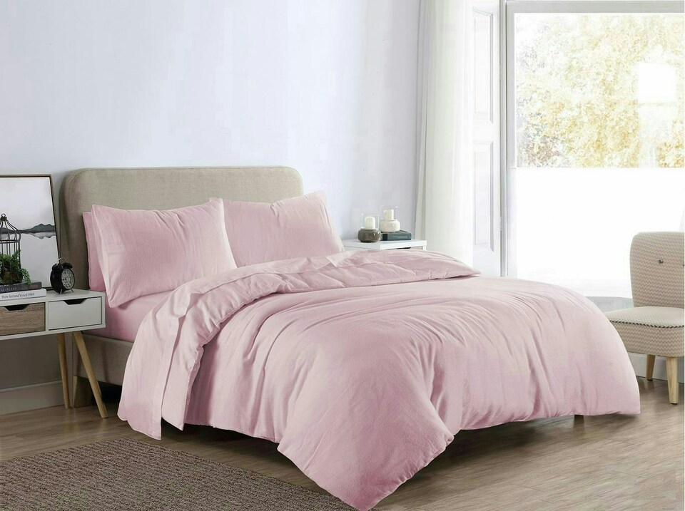 image 1 of Plain Dye Flannelette Pink Double Duvet Cover Set