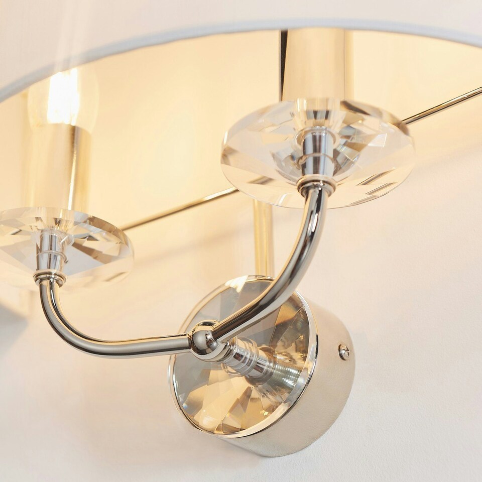 image 1 of Nixon 2 Light Indoor Candle Wall Light Nickel Plate, White Faux Silk, E14