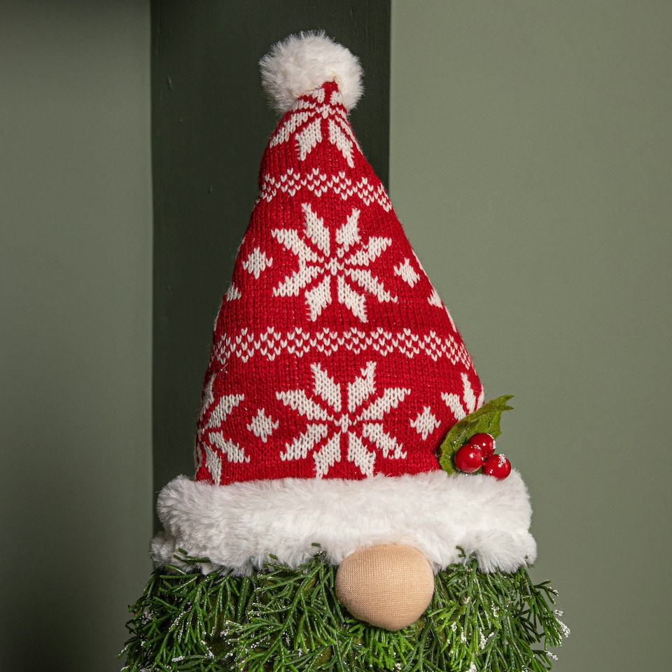 image 1 of 76cm Red and White Christmas Tree Standing Gonk with Snowflake Hat and Extendable Legs