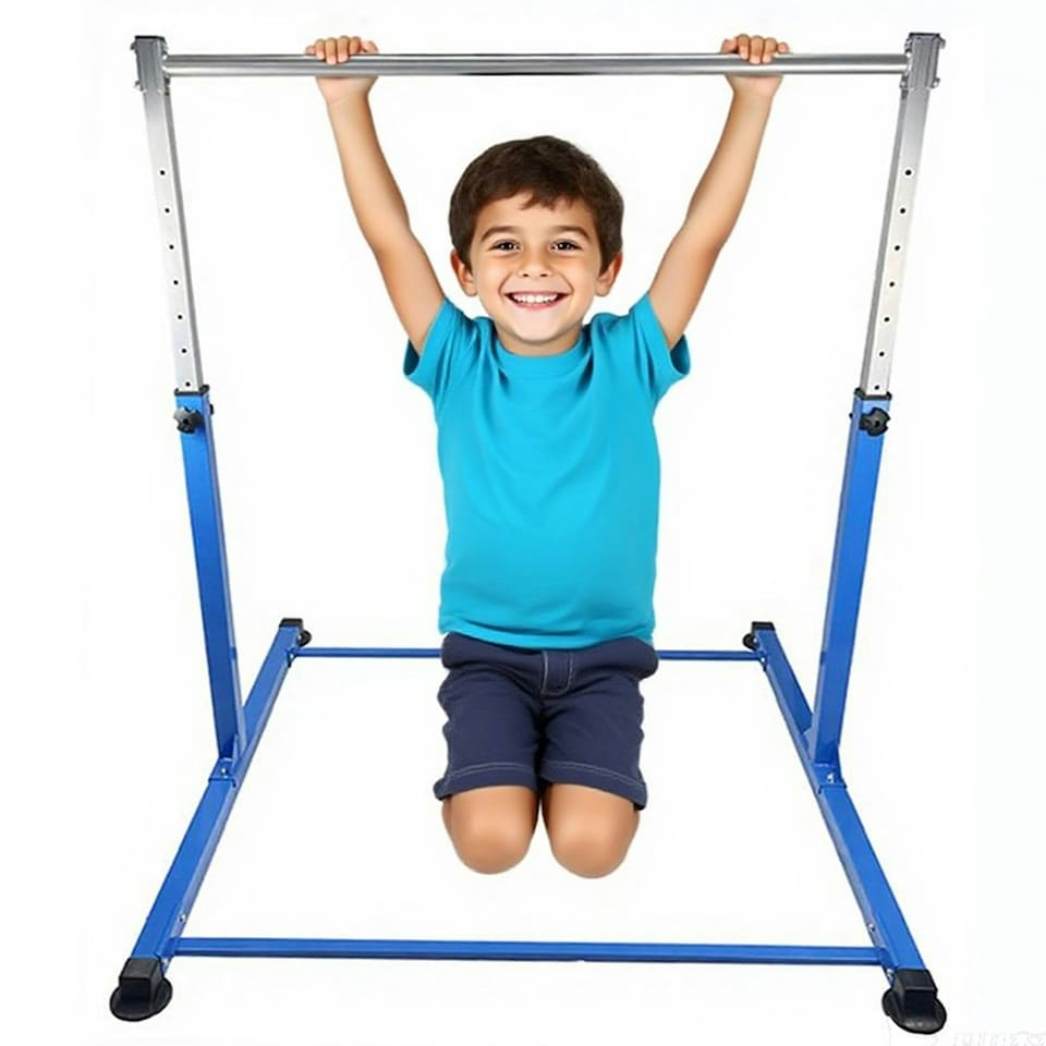 image 1 of Gymnastics Horizontal Kip Bar Home Gym Adjustable Height For Children Kids Blue