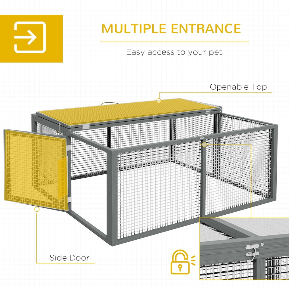 image 1 of PawHut Rabbit Hutch, Folding Wooden Rabbit Run with Openable Top, Grey