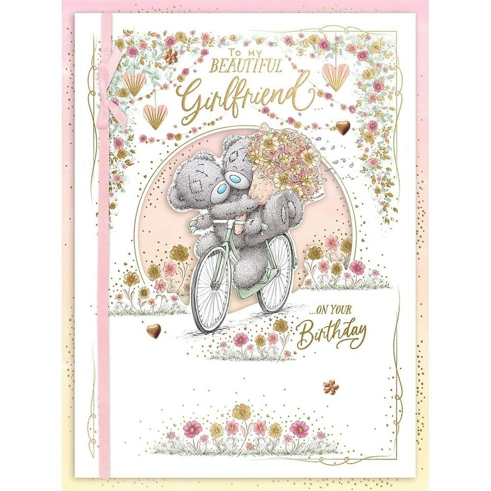 Bears On Bike With Flowers Girlfriend Birthday Card