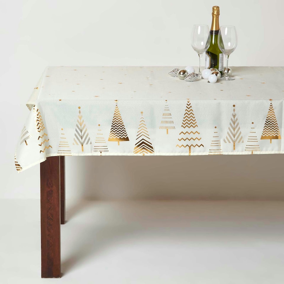 image 1 of Homescapes Gold Tree Christmas Table Cloth - 132 x 178 cm Gold