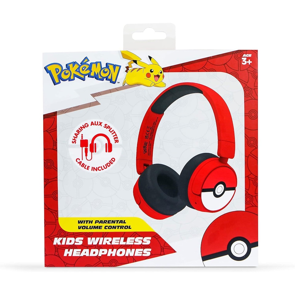 image 1 of Pokémon Pokéball Kid's Wireless Bluetooth Headphones with Built-in Microphone | Red