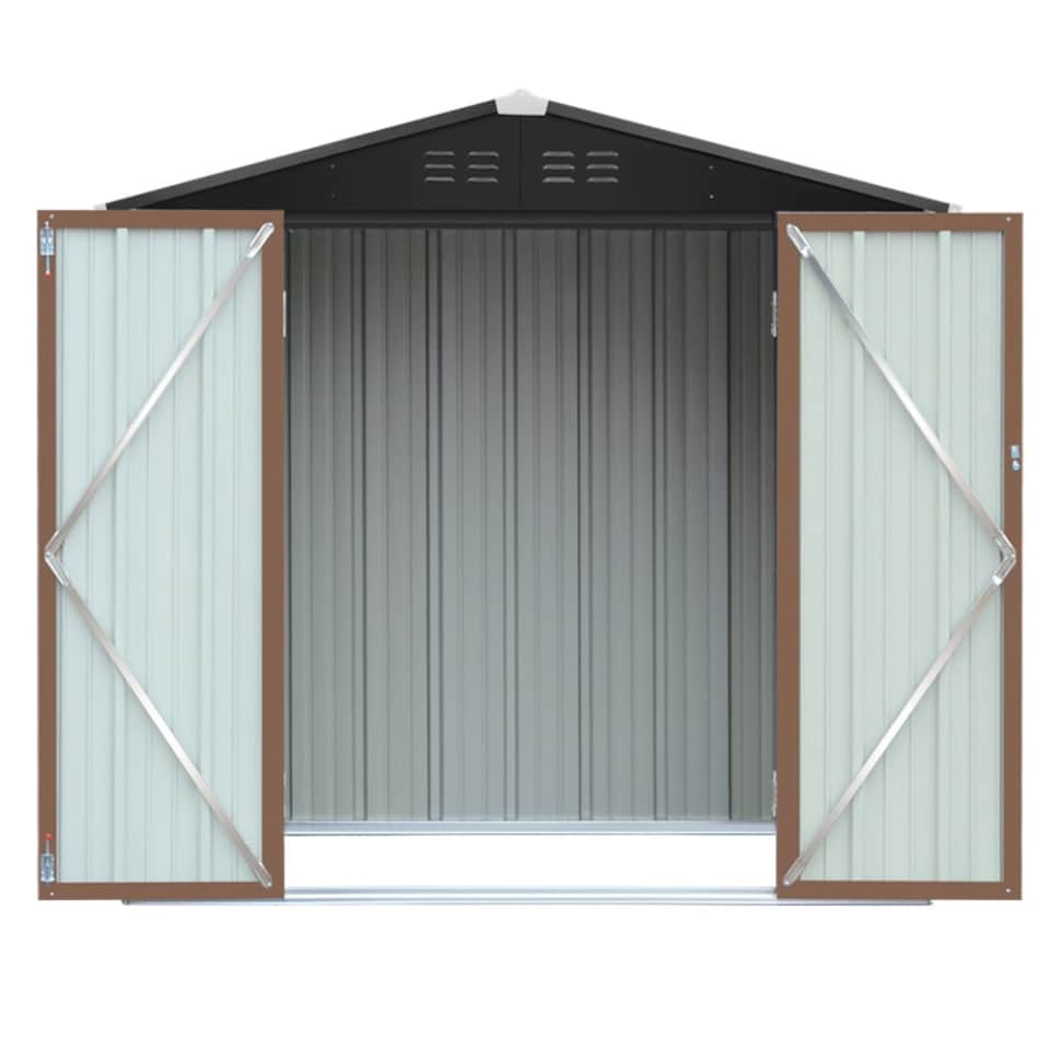 image 1 of Living and Home Galvanized Steel Lockable Apex Shed - Brown 186 x 130 x 189cm Brown | Black