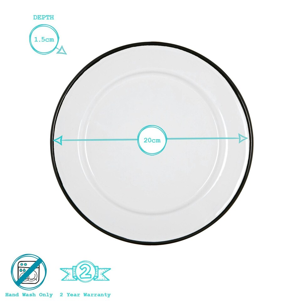 image 1 of Argon Tableware White Enamel Side Plates - 20cm - Black - Pack of 6 Black
