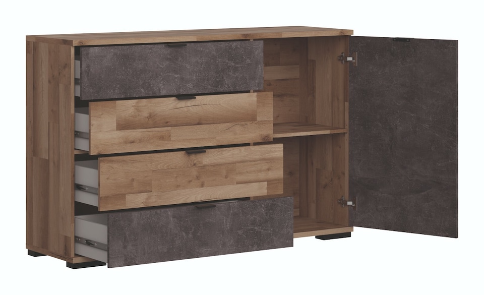 image 1 of Sideboard Storage Dresser Drawer Cabinet Unit Light Oak Concrete Grey Arica