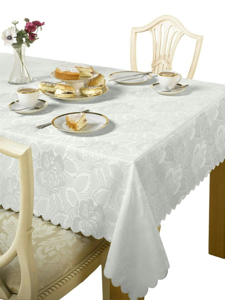 image 1 of Damask Rose Tablecloth - White - 127x178cm | White