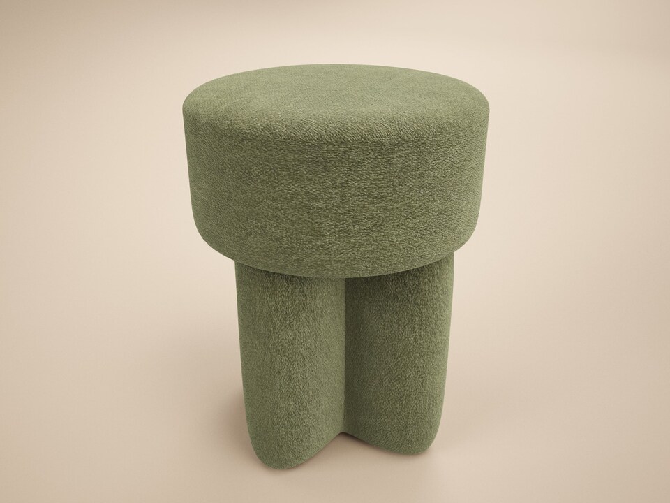 image 1 of SOLACE+CO Astrid Wave Chenille Round Pouffe Olive Green