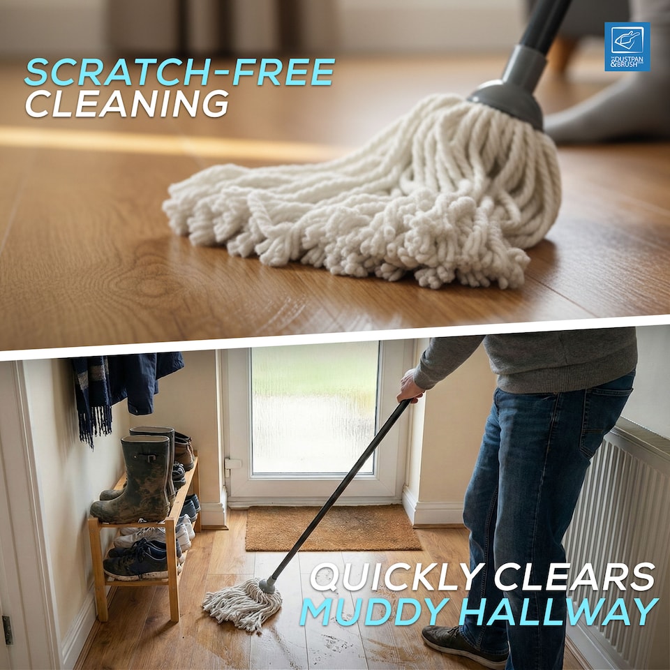 image 1 of Highly Absorbent Cotton Floor Mop Set Traditional String Mop with Extra Replacement Head