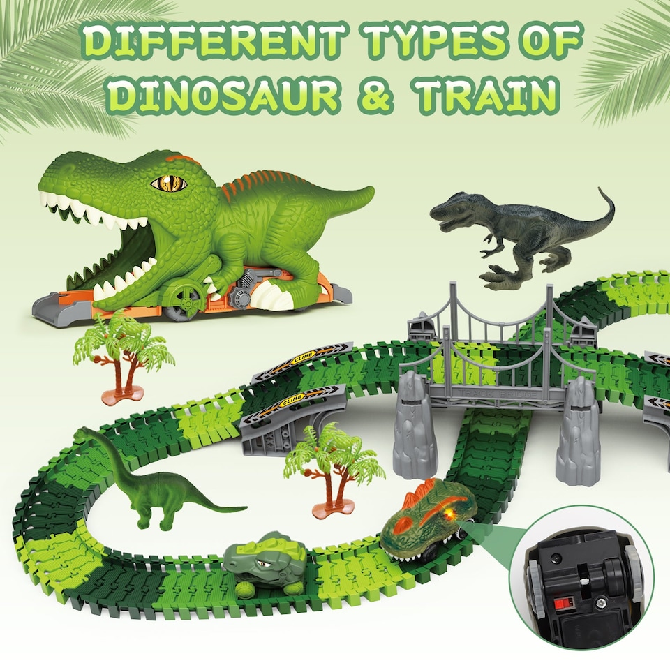 image 1 of Dinosaur Track Playset - Flexible Racing Track with Dinosaur Tunnel & Figures for Kids
