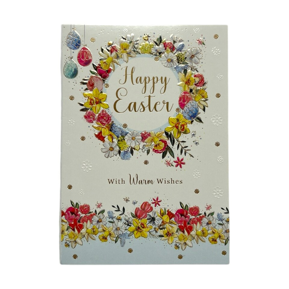 image 1 of Spring Flower Wreath Design Warm Wishes Easter Card