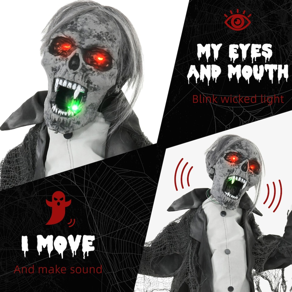 image 1 of HOMCOM Voice Activated Halloween Animatronics Skeleton, Battery Operated