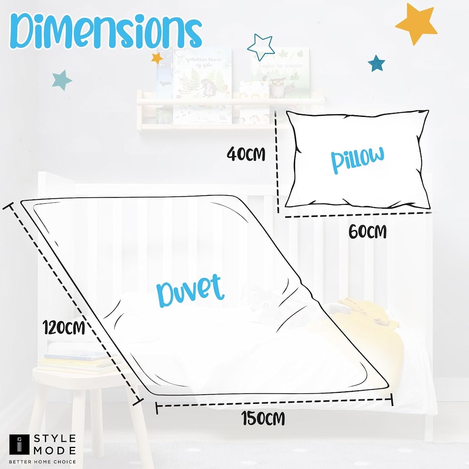 image 1 of Cot Bed Duvet and Pillow 4.5 Tog 120cm x 150cm I Lightweight Soft Snug Quilt for Kids I Toddlers I Hypoallergenic I Anti Allergy I Machine Washable