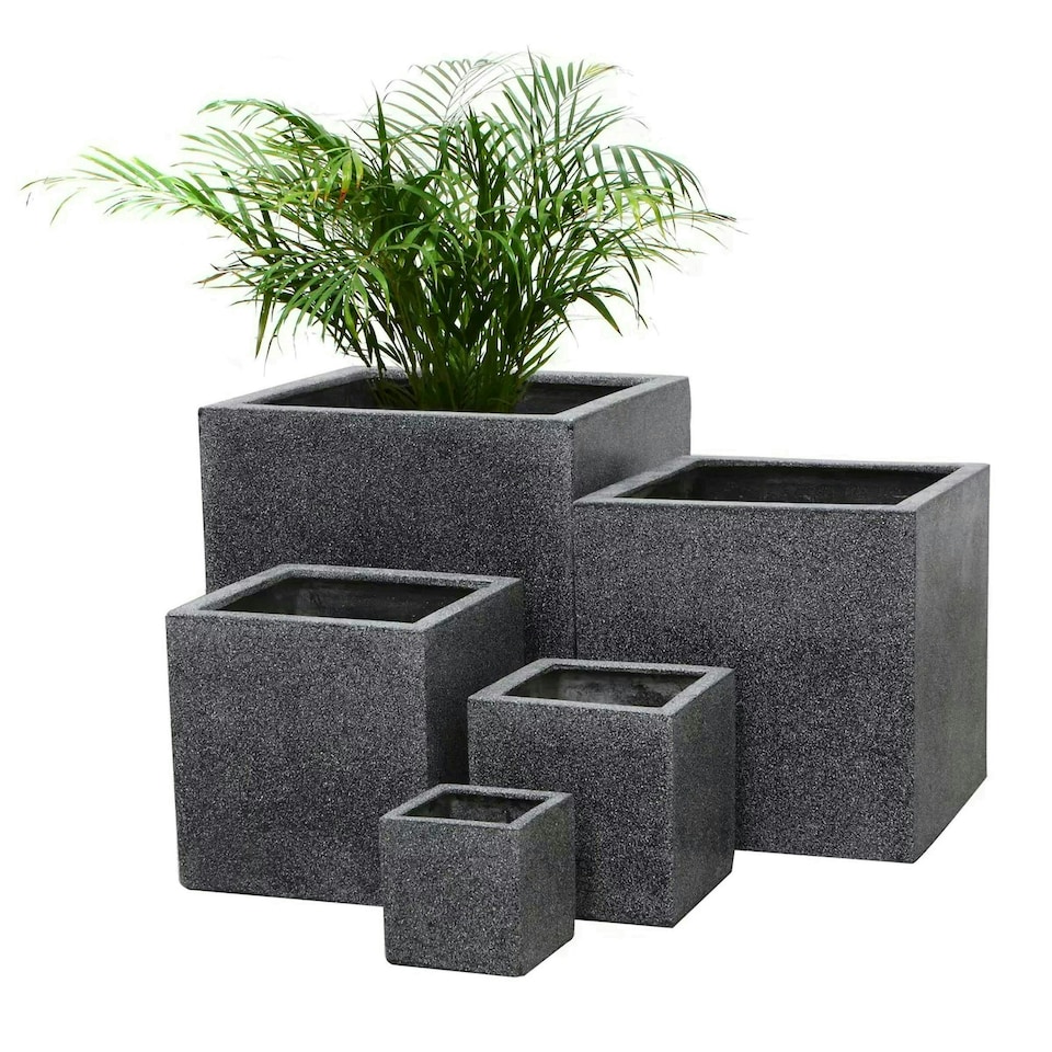 image 1 of Primrose Black Cube Planter Poly-Terrazzo Outdoor Patio Garden 30cm