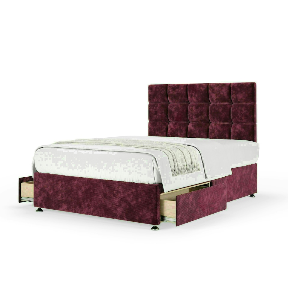 Aubergine Chenille 2 Drawer Divan Base and Pearl Headboard Small Double