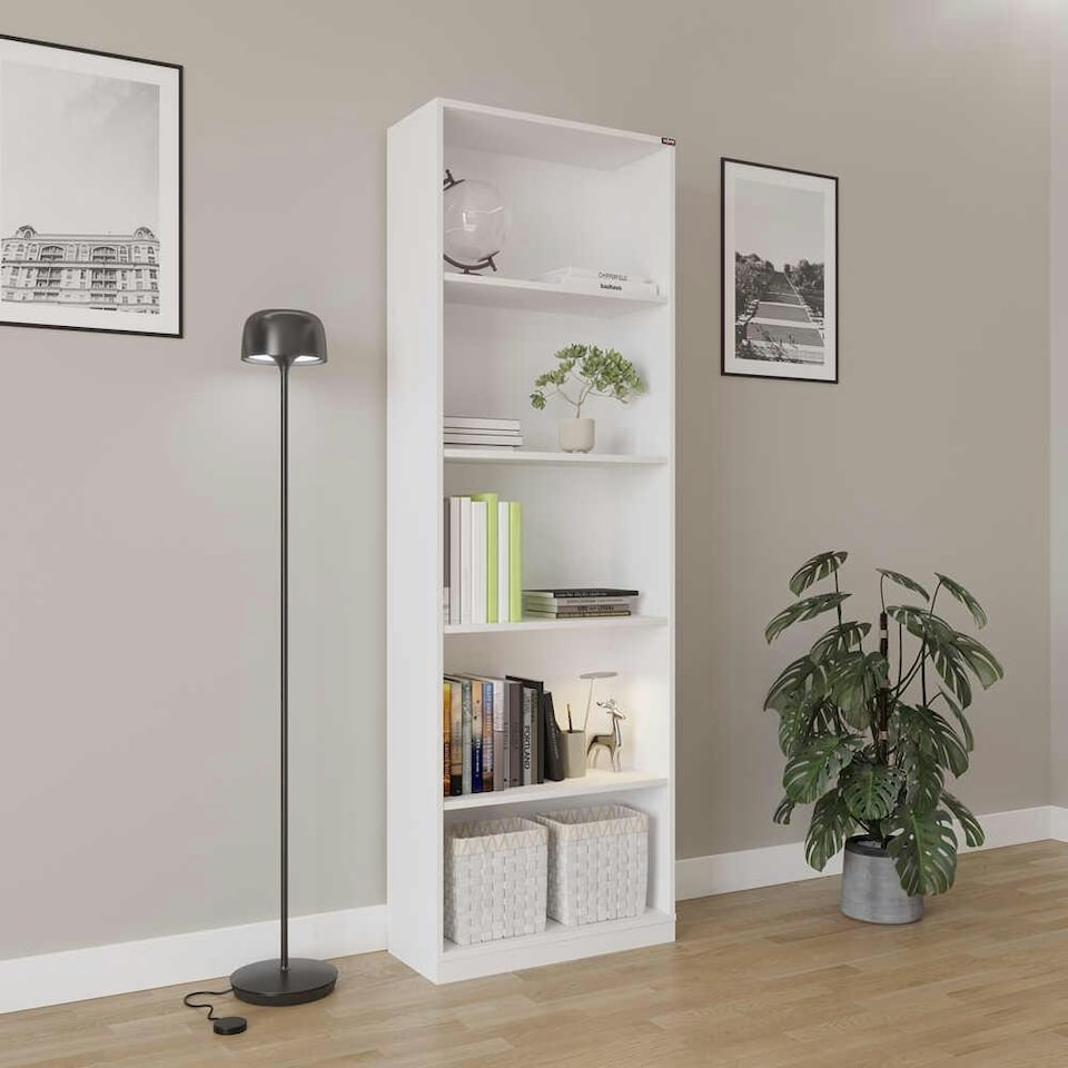 image 1 of Adore Matt White 5 Tier Bookcase Shelving Unit White