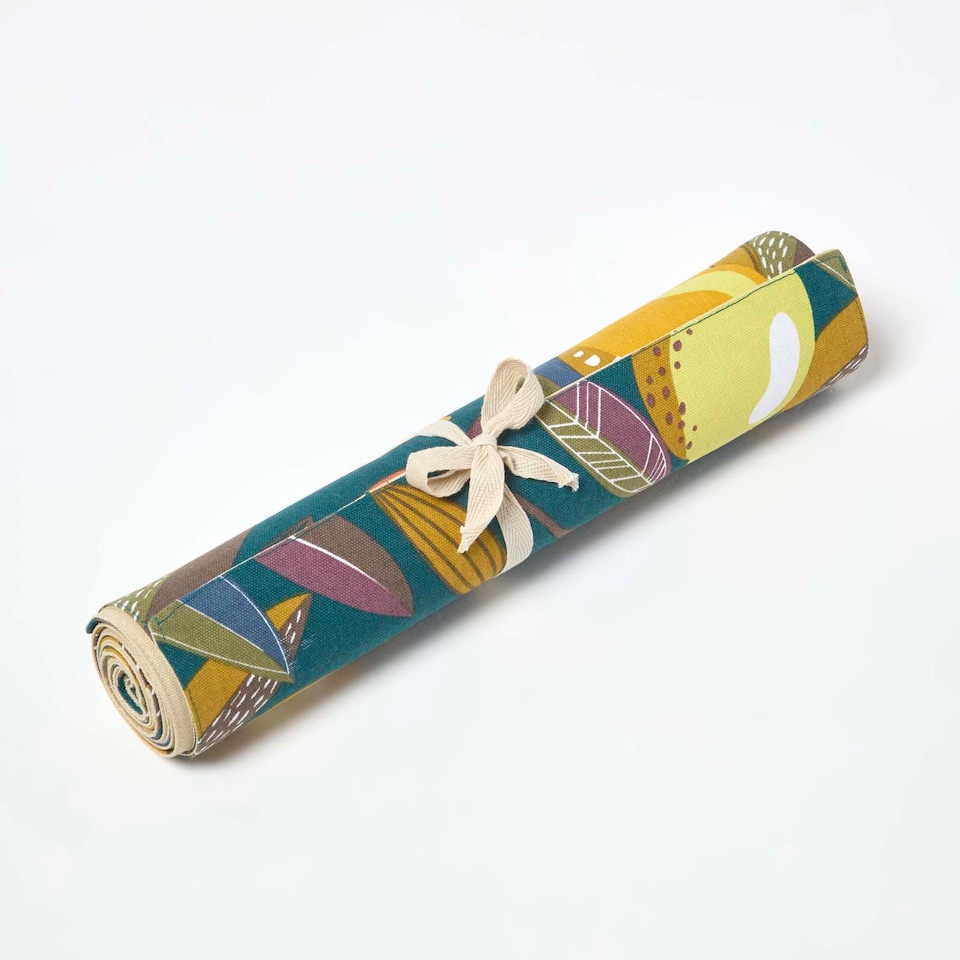 image 1 of Homescapes Cotton Citrus Table Runner