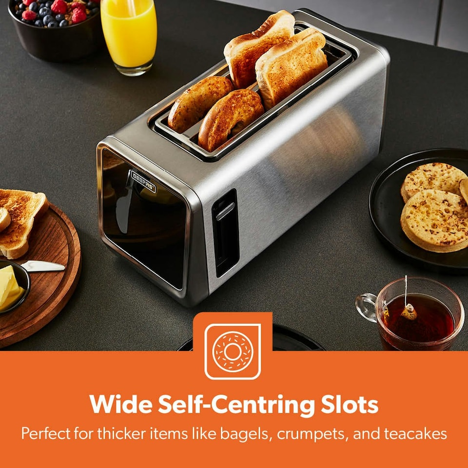 image 1 of GEEPAS 5-in-1 DIGITAL 4 Slice Long Slot Toaster | 1450W Silver | Silver