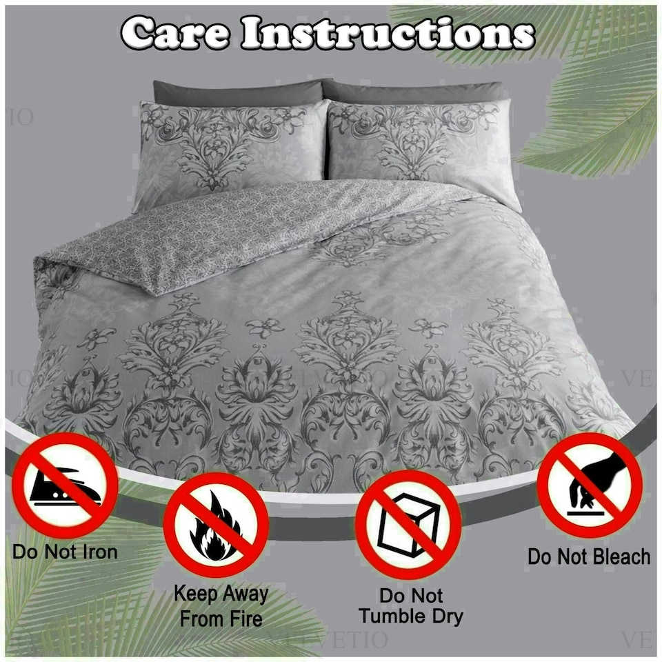 image 1 of VELVETIO Antoinette Printed Duvet Cover Set Reversible Polycotton Beddings Grey | Double