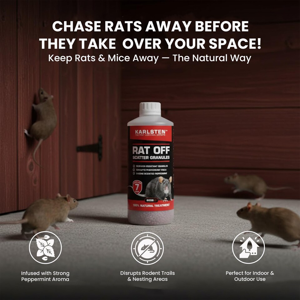 image 1 of Karlsten Rat Off Mice & Rodent Barrier Granules - Peppermint Scented Pellets - Natural Aroma for Fresh, Clean Spaces - 650g
