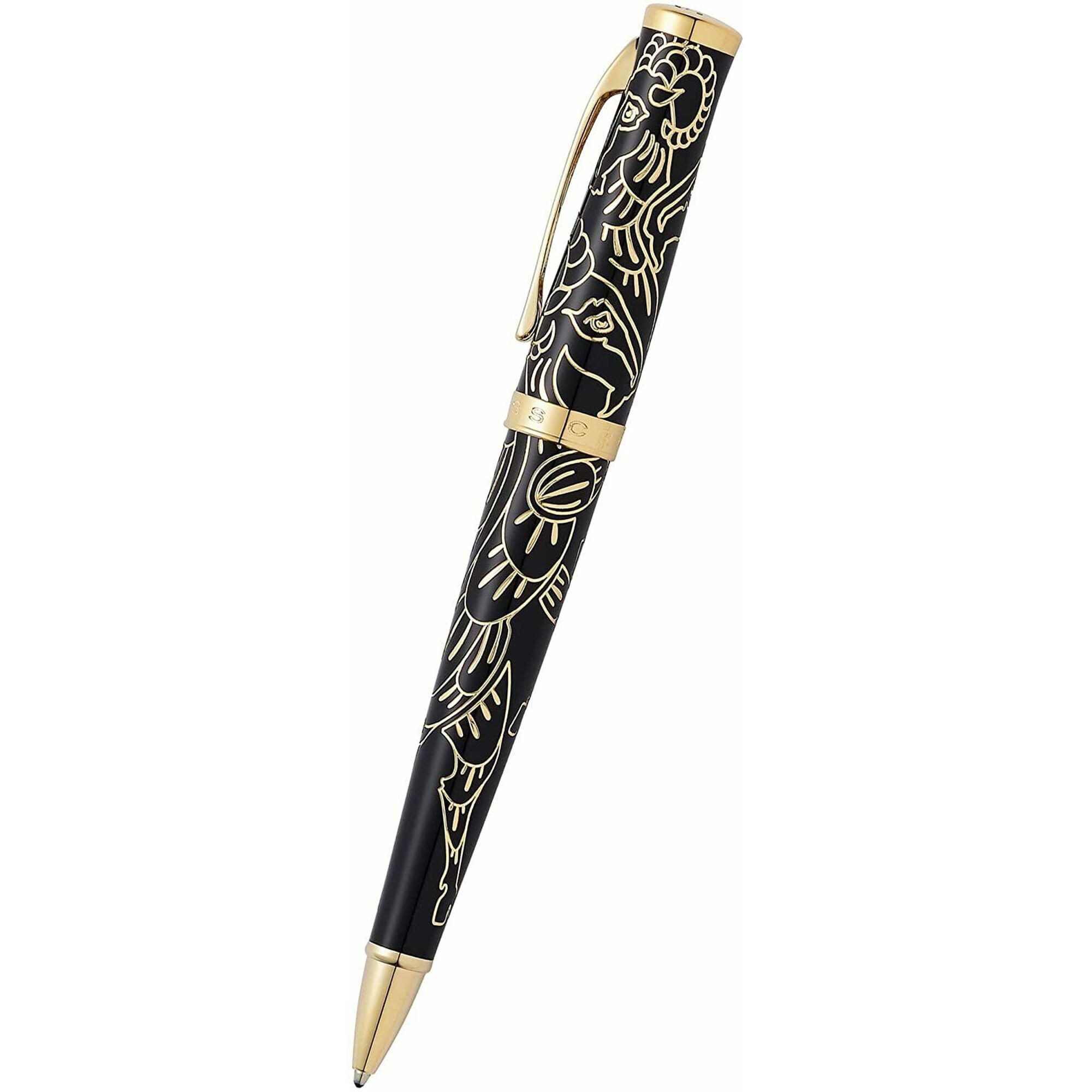Cross Year of the Goat Black Lacquer Ballpoint Pen 2015 Special Edition Chinese Zodiac Pen 23ct Gold-Plated Trim Gift Boxed