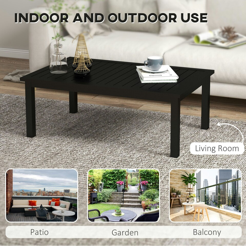 image 1 of Outsunny Garden Aluminium Outdoor Coffee Table Patio Table w/ Grey Black | Black