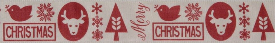 Berisfords Red 25mm Christmas Motif Ribbon for Dressmaking - per metre