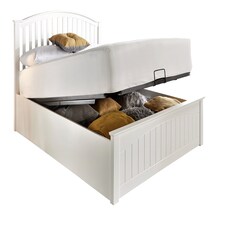4ft6 Double White,curved,wood wooden ottoman gas lift up storage bed frame.
