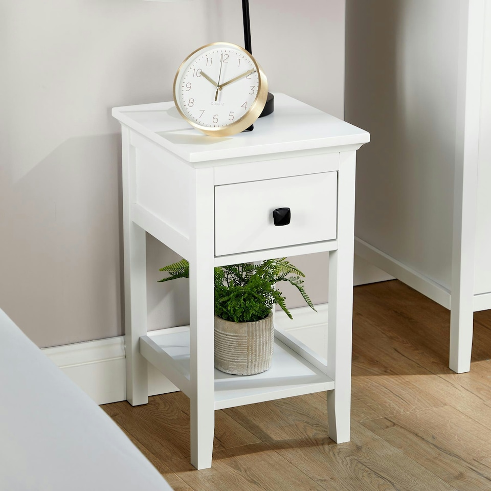image 1 of 1 Drawer Bedside Table White Nightstand Mdf Bedroom Furniture Compact 55Cm High